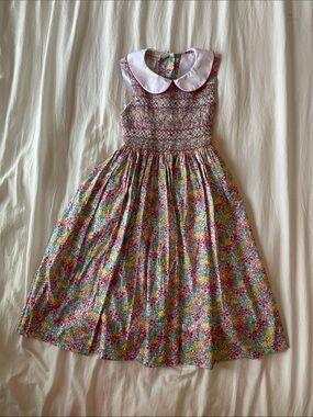 Marco & Lizzy-Classic Floral Hand Smocked Dress with White Peter Pan Collar